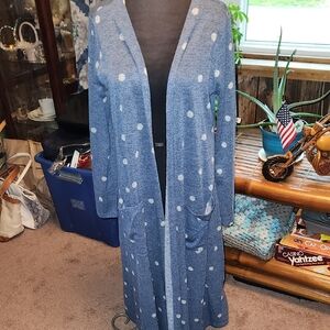 LuLaRoe Blue and White Polka Dot Cardigan